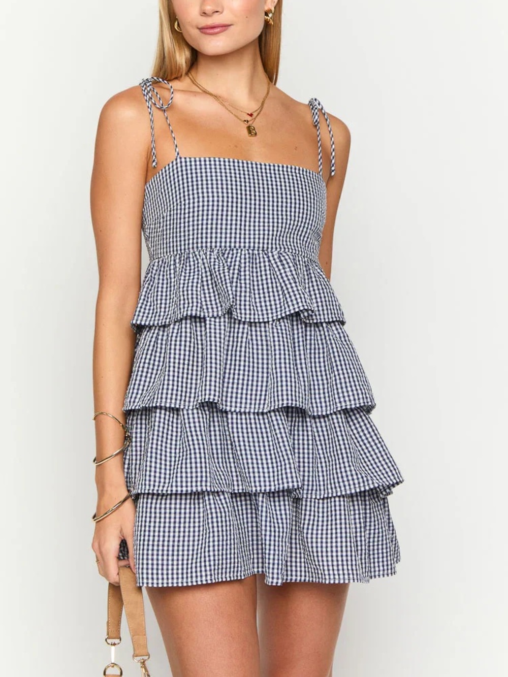Beginning Boutique | Paolo Navy Gingham Ruffle Mini Dress